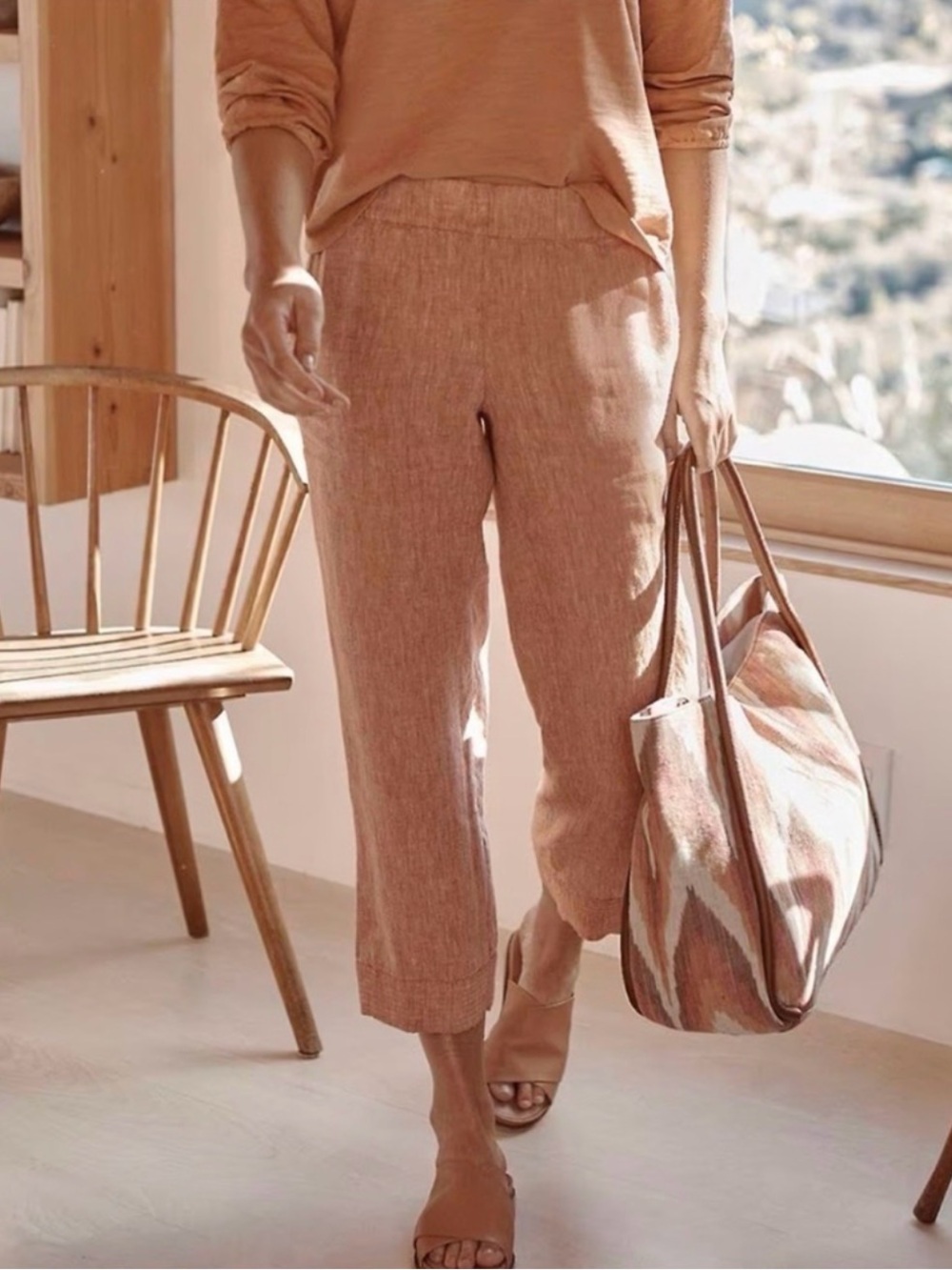 J. Jill PureJill Linen Trapunto-Stitched Cropped Pants | Soft Sable | L Petite